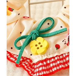 Pine Kids Scrunchies with Floral Print Lace Design & Bow Applique - Red & Cream