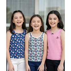 Pine Kids Cotton Lycra Knit Sleeveless Vests With Floral Print Pack Of 3 (Color May Vary)