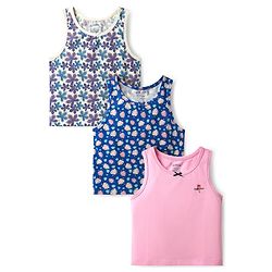 Pine Kids Cotton Lycra Knit Sleeveless Vests With Floral Print Pack Of 3 (Color May Vary)