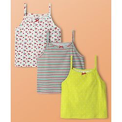 Pine Kids Cotton Elastane Knit Sleeveless Slip With Stripes & Polka Dots Pack Of 3 - Yellow White & Green