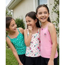 Pine Kids Cotton Knit Sleeveless Slips With Floral Print Pack Of 3 (Colour May Vary)