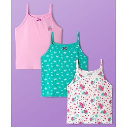Pine Kids Cotton Knit Sleeveless Slips With Floral Print Pack Of 3 (Colour May Vary)