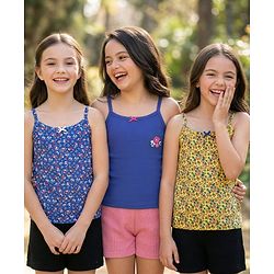 Pine Kids Cotton Knit Sleeveless Slips with Floral Print Pack of 3 (Color May Vary)