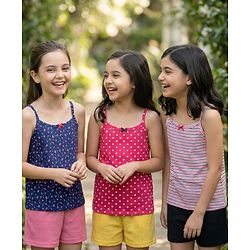 Pine Kids Cotton Knit Sleeveless Slips with Stripes & Polka Dots Pack of 3 (Color May Vary)