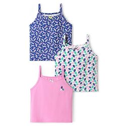 Pine Kids Cotton Elastane Knit Sleeveless Slips With Tropical Theme Print Pack Of 3 (Color May Vary)
