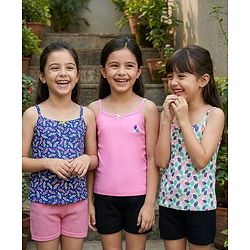 Pine Kids Cotton Elastane Knit Sleeveless Slips With Tropical Theme Print Pack Of 3 (Color May Vary)