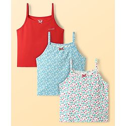 Pine Kids Cotton Elastane Knit Sleeveless Slip with Floral Design Pack of 3 - Red Light Blue & Pink