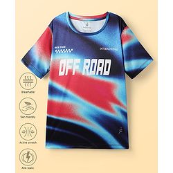 Pine Active Knit Half Sleeves T-Shirt with Text Print - Navy Blue