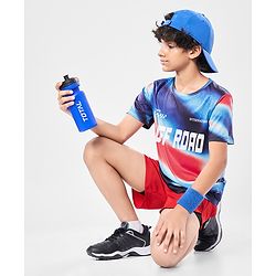 Pine Active Knit Half Sleeves T-Shirt with Text Print - Navy Blue