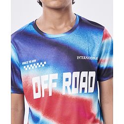 Pine Active Knit Half Sleeves T-Shirt with Text Print - Navy Blue