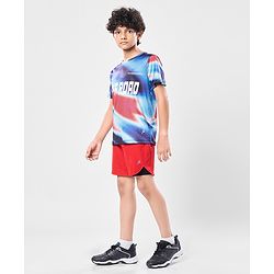 Pine Active Knit Half Sleeves T-Shirt with Text Print - Navy Blue
