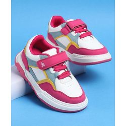 Pine Kids Velcro Closure Casual Shoes With Lace Detailing - Pink & White