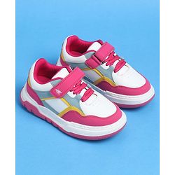 Pine Kids Velcro Closure Casual Shoes With Lace Detailing - Pink & White