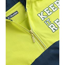 Pine Kids Cotton Knit Half Sleeves Cut & Sew Hooded T-Shirt & Joggers Set with Text Print - Limegreen