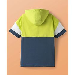 Pine Kids Cotton Knit Half Sleeves Cut & Sew Hooded T-Shirt & Joggers Set with Text Print - Limegreen