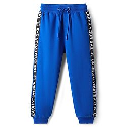 Pine Kids Cotton Knit Half Sleeves Cut & Sew Hooded T-Shirt & Lounge Pant Set with Text Print - Blue & Yellow