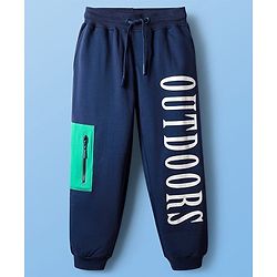 Pine Kids Cotton Knit Half Sleeves Cut & Sew T-Shirt & Lounge Pant Set with Text Print - Navy Blue