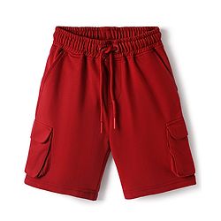 Pine Kids Looper Knit Above Knee Length Solid Shorts With Cargo Pockets - Maroon