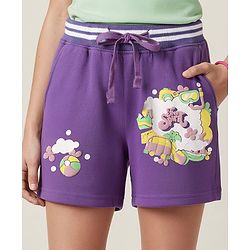 Pine Kids Looper Knit Mid Thigh Shorts With HD Print - Purple