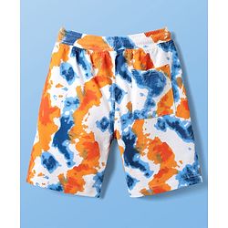 Pine Kids Looper Knit Above Knee Length Shorts With Tropical & Tie & Dye Print - White