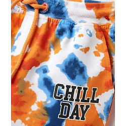Pine Kids Looper Knit Above Knee Length Shorts With Tropical & Tie & Dye Print - White