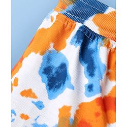 Pine Kids Looper Knit Above Knee Length Shorts With Tropical & Tie & Dye Print - White