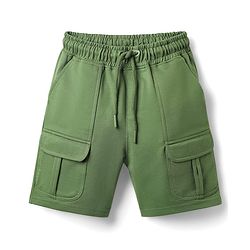 Pine Kids Looper Knit Above Knee Length Solid Shorts With Cargo Pockets - Olive Green