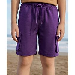 Pine Kids Looper Knit Above Knee Length Solid Colour Shorts - Violet