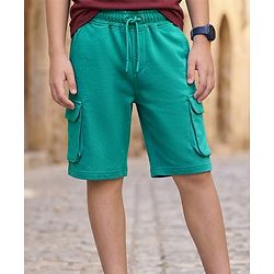 Pine Kids Looper Knit Above Knee Length Solid Colour Shorts - Dark Green