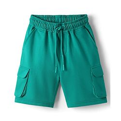 Pine Kids Looper Knit Above Knee Length Solid Colour Shorts - Dark Green