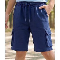 Pine Kids Looper Knit Above Knee Length Solid Colour Shorts Navy Blue