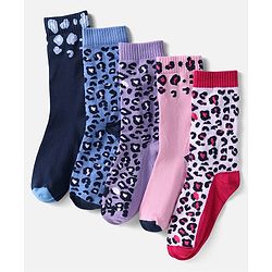 Pine Kids Knit Ankle Length Silvadur Antimicrobial Socks with Leopard Print  Design Pack of 5 - Color May Vary