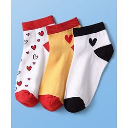 Pine Kids Knit Ankle Length Silvadur Antimicrobial Socks with Heart Print Design Pack of 3 - Color May Vary