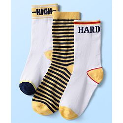 Pine Kids Knit Ankle Length Silvadur Antimicrobial Socks with Stripe & Text Design Pack of 3 - Color May Vary