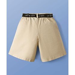 Pine Kids Single Jersey Knit Half Sleeves T-Shirt & Shorts Set With Belt & Los Angeles Print - White & Olive Green