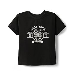 Pine Kids Single Jersey Knit Half Sleeves Top & Shorts Set with New York Text Print - Black & Olive Green