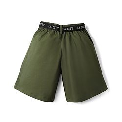 Pine Kids Single Jersey Knit Half Sleeves Top & Shorts Set with New York Text Print - Black & Olive Green