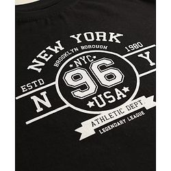 Pine Kids Single Jersey Knit Half Sleeves Top & Shorts Set with New York Text Print - Black & Olive Green