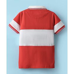 Pine Kids Cotton Knit Half Sleeves Cut & Sew Polo T-Shirt with Best Player Text Print - Red & White
