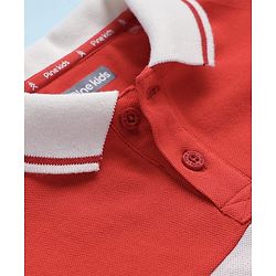 Pine Kids Cotton Knit Half Sleeves Cut & Sew Polo T-Shirt with Best Player Text Print - Red & White
