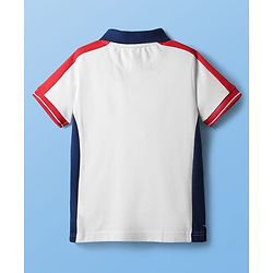 Pine Kids Cotton Knit Half Sleeves Cut & Sew Polo T-Shirt with Patch Detailing - White