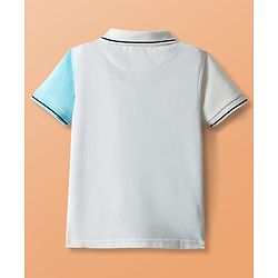 Pine Kids Cotton Knit Polo T-Shirt With Baseball Text Embroidery - Blue
