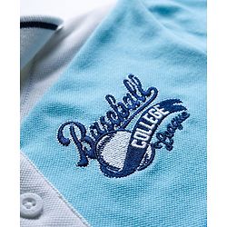 Pine Kids Cotton Knit Polo T-Shirt With Baseball Text Embroidery - Blue