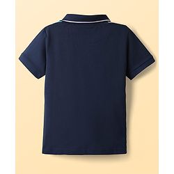 Pine Kids Cotton Knit Polo T-Shirt With Team Player Text Print - Navy Blue