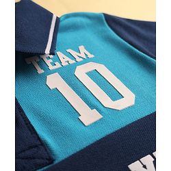 Pine Kids Cotton Knit Polo T-Shirt With Team Player Text Print - Navy Blue