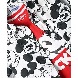 Pine Kids Disney Single Jersey Knit Half Drop Shoulder Sleeves Shirt with T-Shirt & Mickey Mouse Graphics - White & Red
