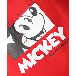Pine Kids Disney Single Jersey Knit Half Drop Shoulder Sleeves Shirt with T-Shirt & Mickey Mouse Graphics - White & Red