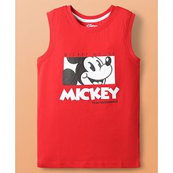 Pine Kids Disney Single Jersey Knit Half Drop Shoulder Sleeves Shirt with T-Shirt & Mickey Mouse Graphics - White & Red
