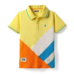 Pine Kids Cotton Knit Half Sleeves Cut & Sew Polo T-Shirt with Patch Detailing - Yellow