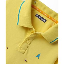 Pine Kids Cotton Knit Half Sleeves Cut & Sew Polo T-Shirt with Patch Detailing - Yellow